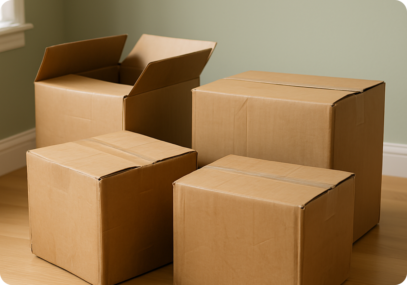 Moving boxes on floor.