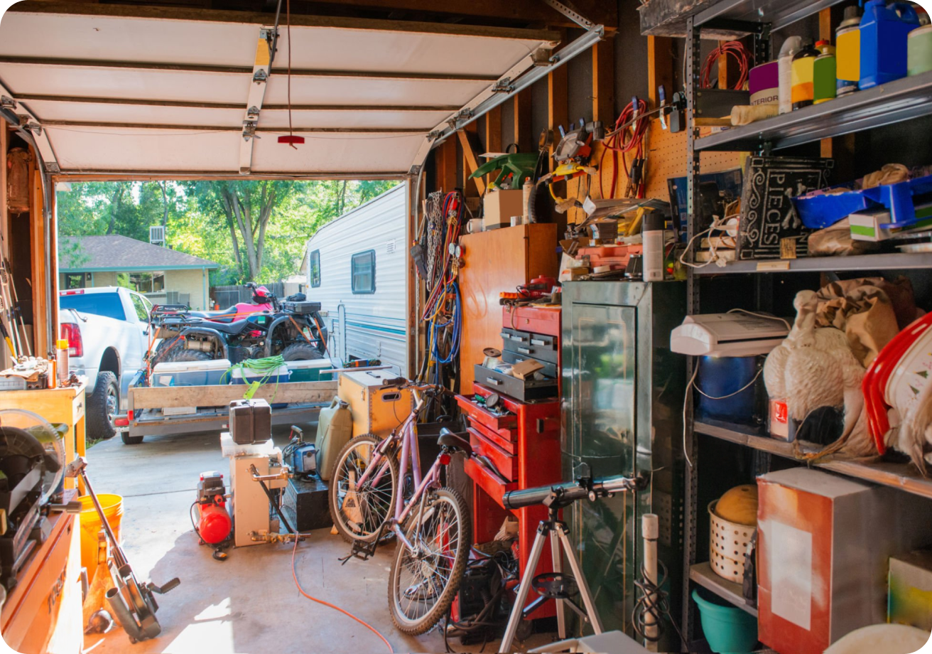Clutter in garage.