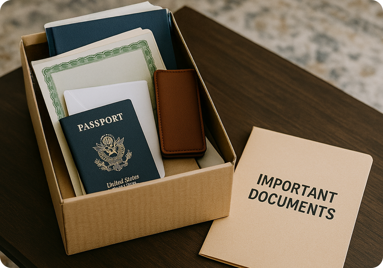 Important documents in box.